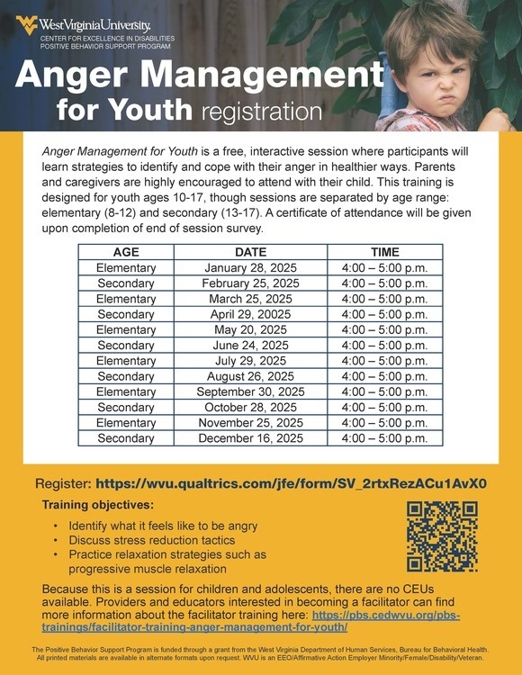 Anger Management for Youth (Elementary Session) January 28, 2025 4:00 – 5:00 p.m.